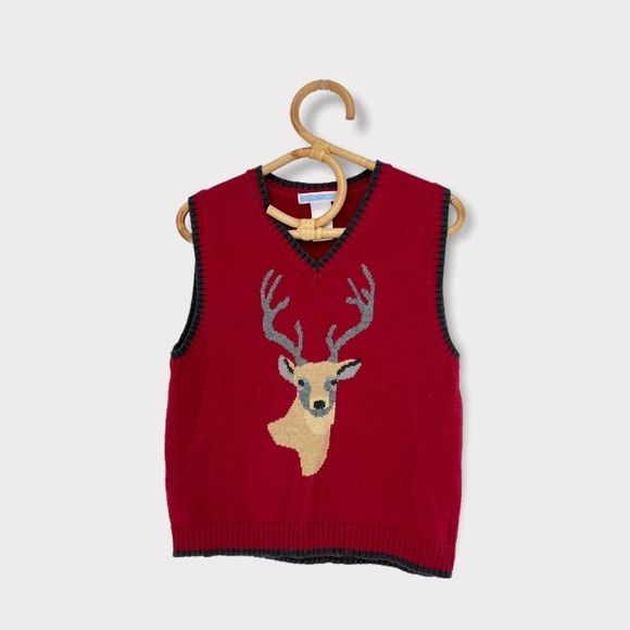 Janie and Jack Other - Janie and Jack buck knit sweater vest boys size 4t 4 toddler deer red brown